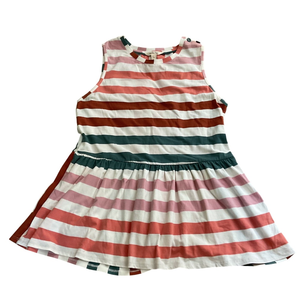 Matilda Jane Women Striped Sleeveless Peplum Tunic Top Pink Teal Rust Small